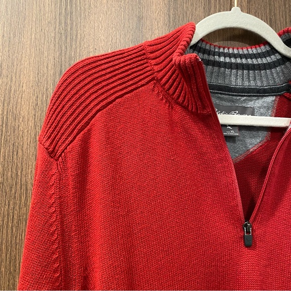 Eddie Bauer Men’s Red Quarter-Zip Rib-Knit Sweater Size XL 100% Cotton Pullover - Picture 6 of 15